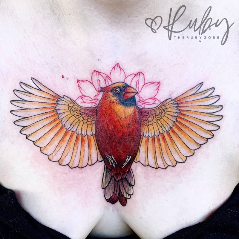 Vegan Cardinal Bird Chest Tattoo