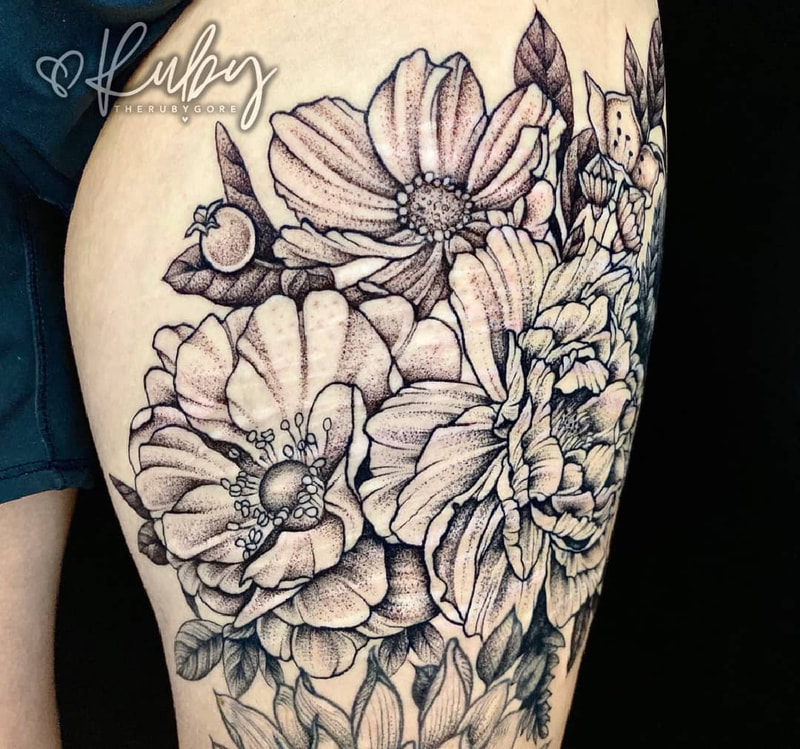 Dotwork Botanical Scar Cover Up Tattoo