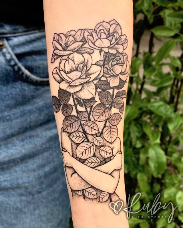 Vegan Dotwork Flowerhead Forearm Tattoo