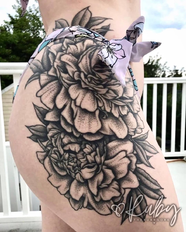 Dotwork Floral Vegan Thigh Tattoo