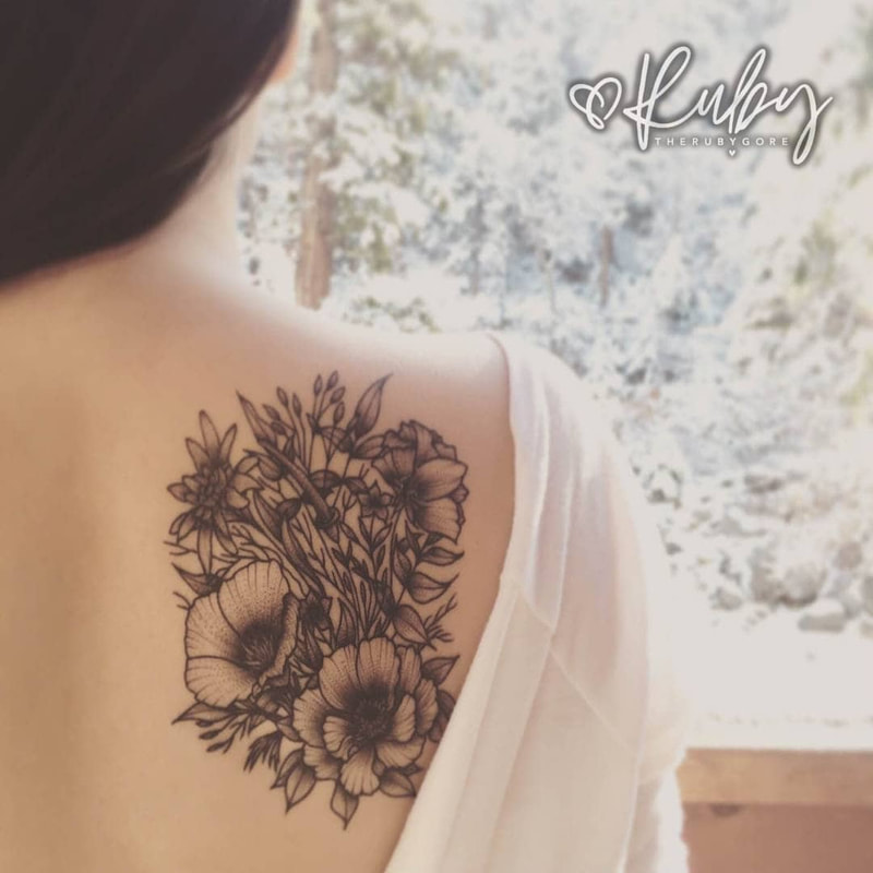 Dotwork Floral Vegan Shoulder Tattoo