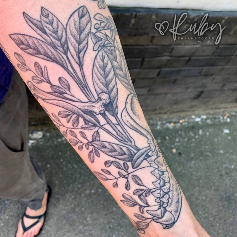 Dotwork Floral Bone Vegan Forearm Tattoo