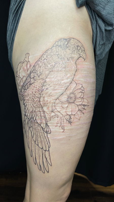 Right thigh - fresh lines (1st part)